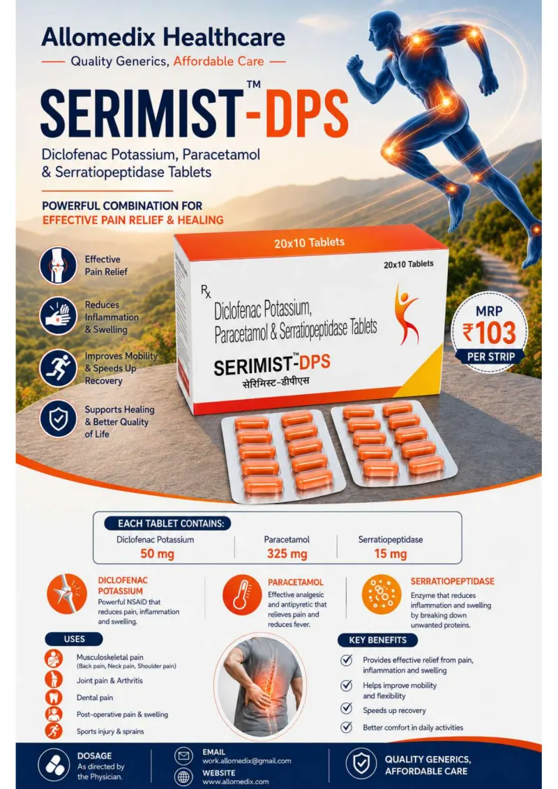 Serimist-DPS product information sheet — Diclofenac Potassium 50 mg + Paracetamol 325 mg + Serratiopeptidase 15 mg