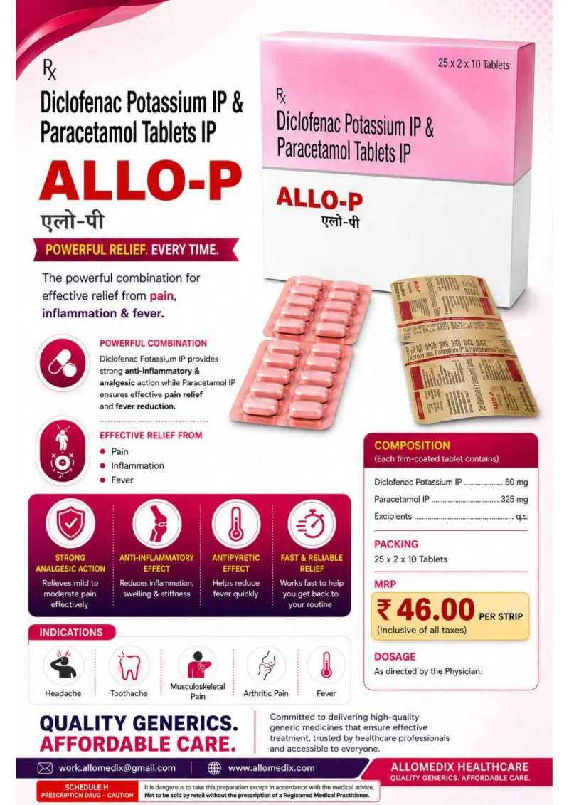 ALLO-P product information sheet — Diclofenac Potassium 50 mg + Paracetamol 325 mg