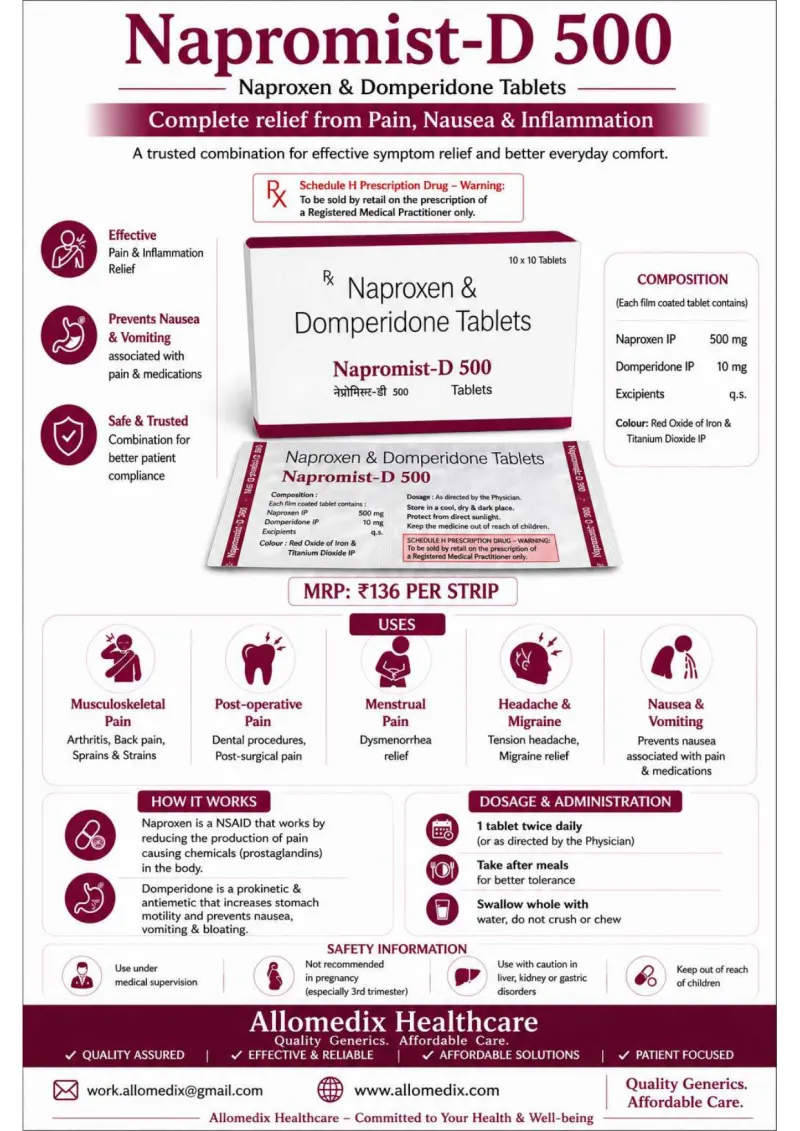 Napromist D 500 product information sheet — Naproxen 500 mg + Domperidone 10 mg
