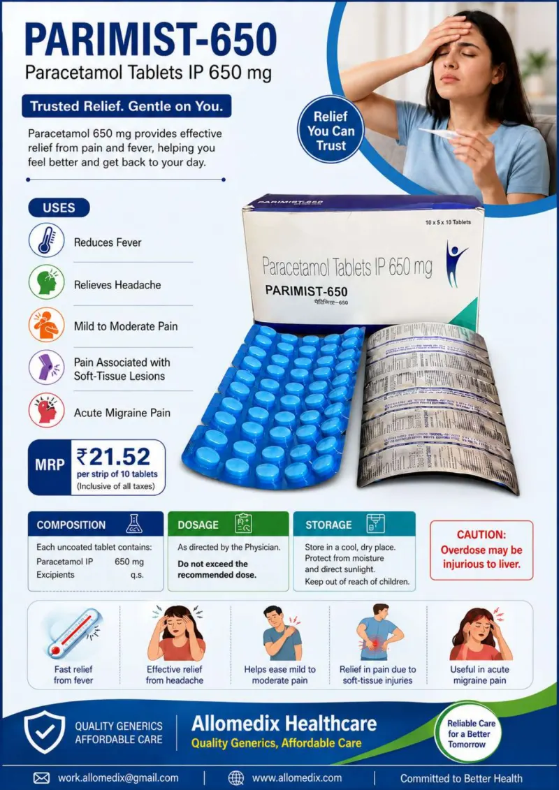 Parimist 650 product information sheet — Paracetamol 650 mg
