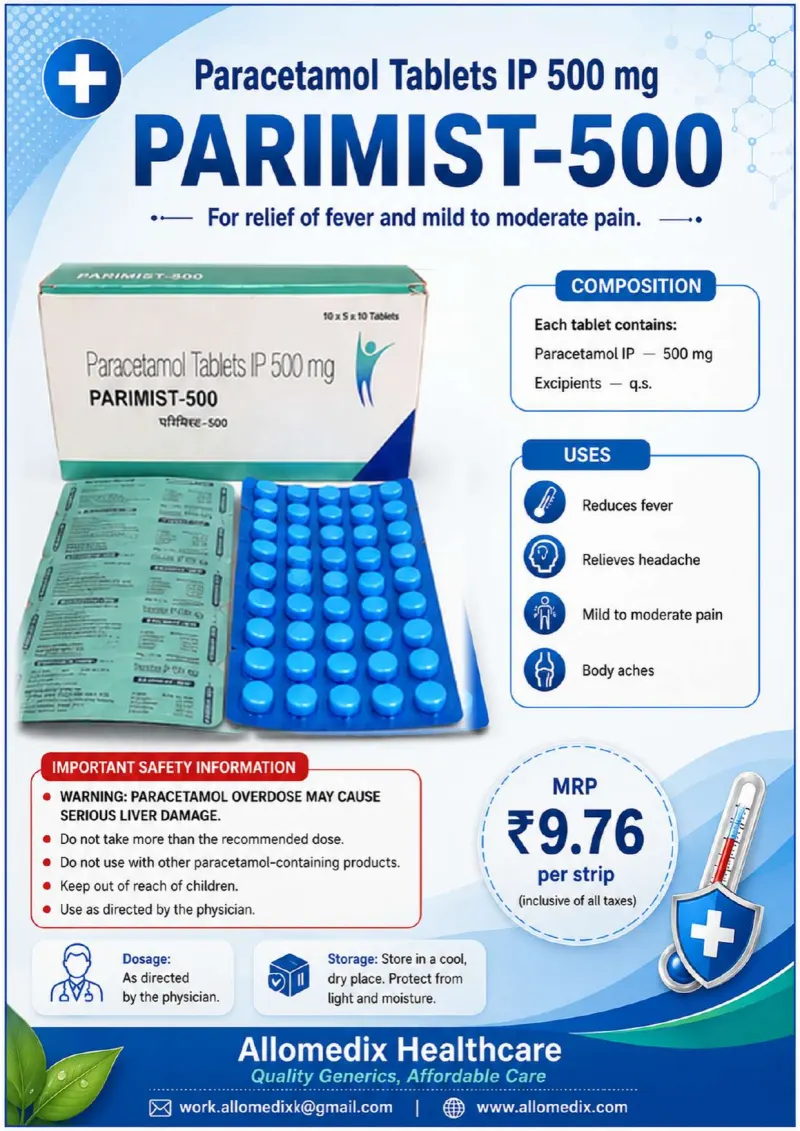Parimist 500 product information sheet — Paracetamol 500 mg