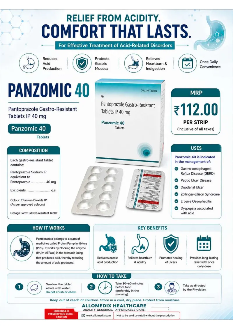 Panzomic 40 product information sheet — Pantoprazole Sodium IP equivalent to Pantoprazole 40 mg