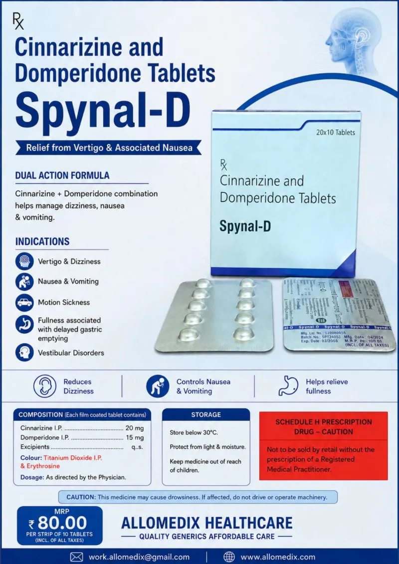 Spynal D Tab product information sheet — Cinnarizine 20 mg + Domperidone 15 mg