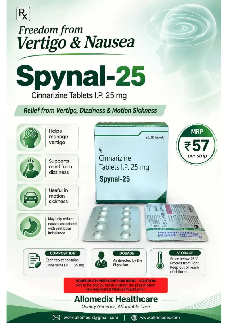 Spynal 25 Tab product information sheet — Cinnarizine 25 mg