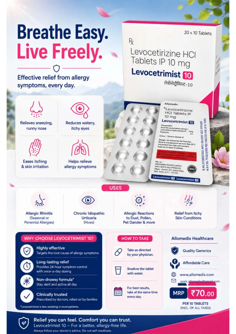 Levocetrimist 10 product information sheet — Levocetirizine Hydrochloride IP 10 mg