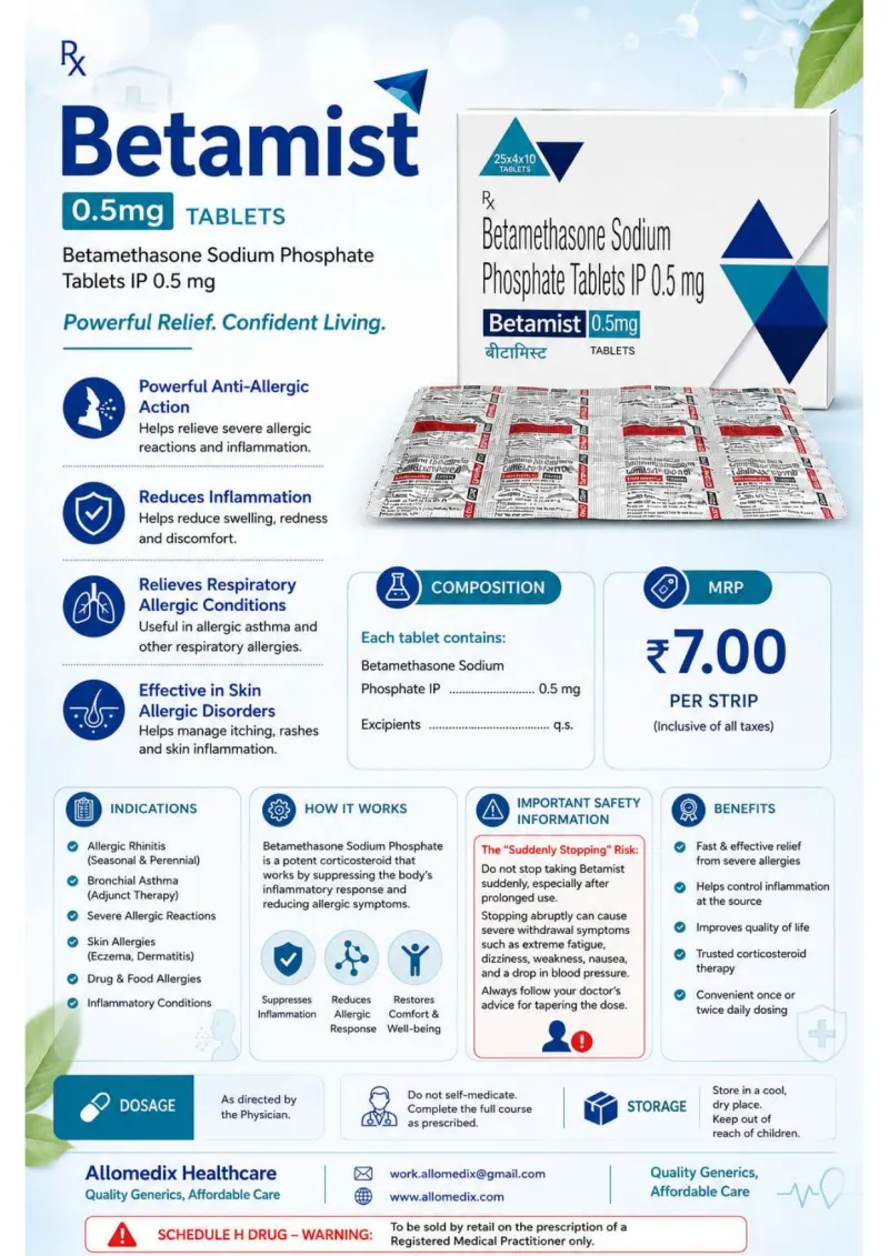Betamist product information sheet — Betamethasone Sodium Phosphate IP 0.5 mg