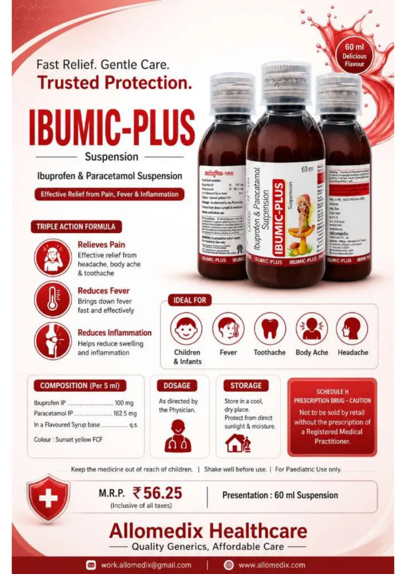 Ibumic-Plus product information sheet — Ibuprofen 100 mg + Paracetamol 162.5 mg per 5 ml
